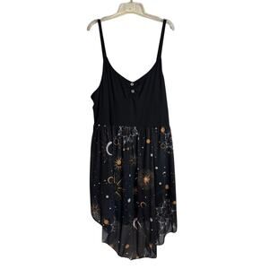 Plus Size 4XL Black Celestial Cosmic Sleeveless Dress Witchy Fairy Grunge